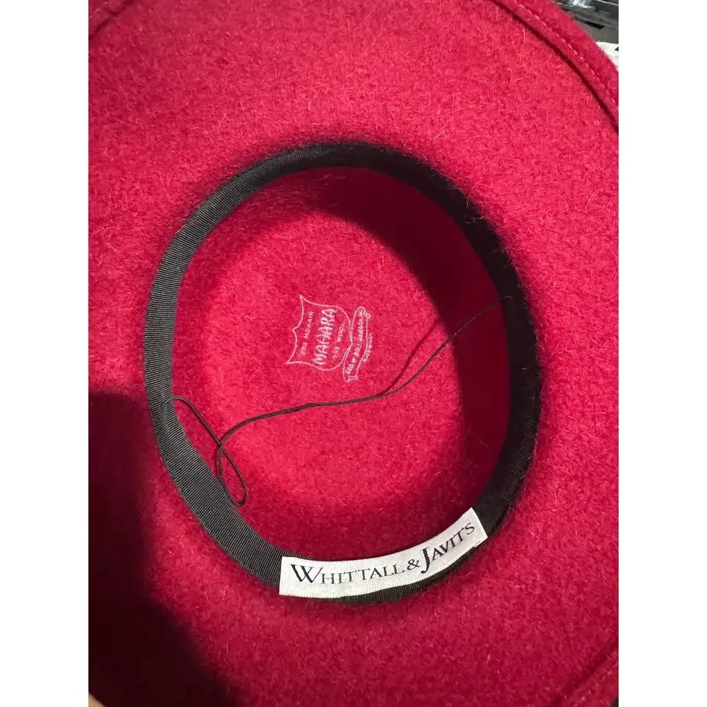 Whittall & Javits Red Wool Felt Hat‎ Black Bow Statement Elegant Derby Church